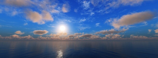 Fototapeta premium Beautiful sea sunset, panorama of the ocean at sunset, sunrise over the sea,, 3d rendering