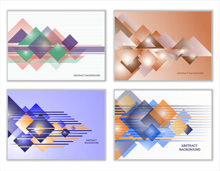 Abstract background, set of 4 covers. Bright tech geometric background made of rectangles and triangles. Corporate design for banner, cover, wallpaper