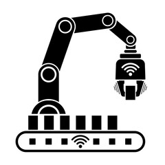 ngi1197 NewGraphicIcon ngi - robotic arm / robot hand - industrial robot icon with wireless precision parts gripper . assemblyline transfer systems - workpiece changer . isolated - xxl g10453