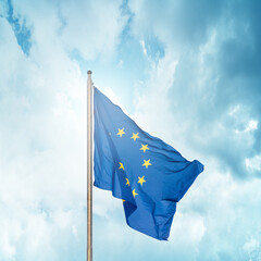 The European Union  flag  on the flagpole