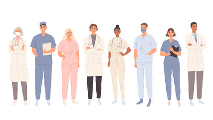 Obraz premium Doctors, medical students workers, medics and nurses. Representatives of different medical specialties
