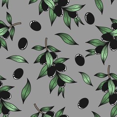 BLACK OLIVES ON A GRAY BACKGROUND IN VECTOR
