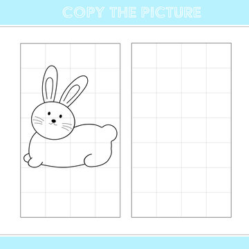 Copy the picture, educational game for kids. Cute rabbit.  Coloring book. Kid graphic. Vector illustration.