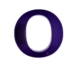Plastic letter O on magnet isolated on white background, top view