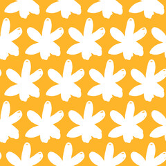 Simple white flowers seamless pattern isolated on yellow. Vector illustration for card, textile, wrapping, scrapbooking, wallpaper
