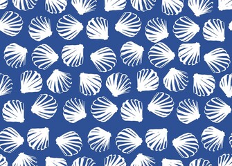 Seamless blue shell pattern. Monochrome vector for printing on fabric and paper