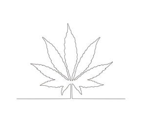 Continuous line drawing of marijuana. Cannabis hand-drawn minimalist art illustration.