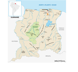 detailed vector map of the South American state of Suriname 