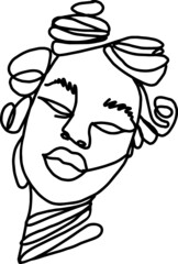 Linear abstract woman face. Woman with dark skin. Portrait. Drawing for print