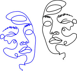 Woman' face in one line art style. Continuous line art in elegance style for print. Vector illustration