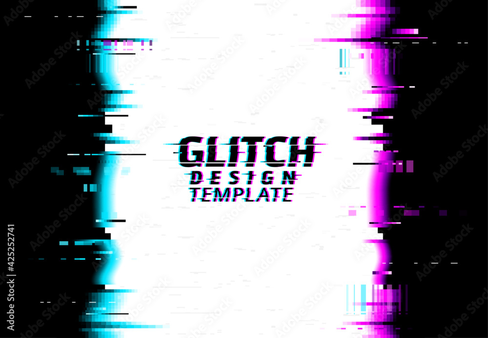 Leinwandbilder Glitch on screen, video signal error design effect template. Internet connection loss problem, digital data damage artifacts and computer monitor or TV screen failure vector background