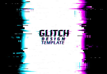 Glitch on screen, video signal error design effect template. Internet connection loss problem, digital data damage artifacts and computer monitor or TV screen failure vector background - obrazy, fototapety, plakaty