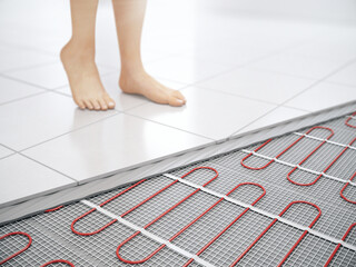 Floor heating concept. Underfloor electric heating. Warm floor system. 3d rendering