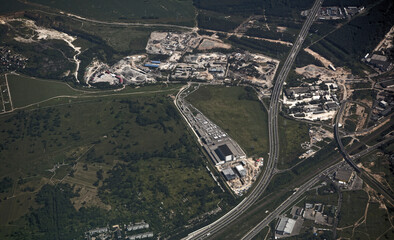   Domodedovo airport. View of the surrounding villages of the airport from an airplane