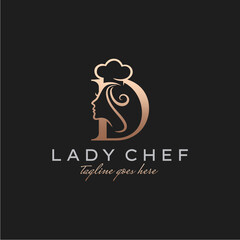 Letter D Lady Chef, Initial Beauty Cook Logo Design Vector