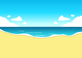 Fototapeta na wymiar Vector illustration of a beautiful summer landscape with a panoramic view from the beach to the sea with an empty place for text