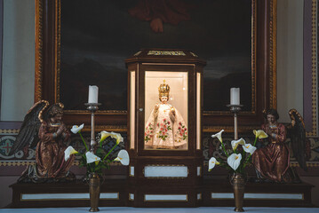 Catholic cathedral, Easter celebration with decorations and priests