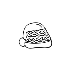 Hand-drawn winter hat, single element. Graphic doodle, sketch, outline drawing isolated on white. Vector illustration