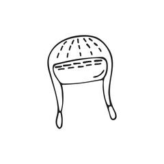 Hand-drawn winter hat, single element. Graphic doodle, sketch, outline drawing isolated on white. Vector illustration