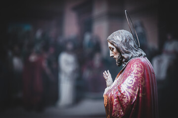 Catholic cathedral, Easter celebration with decorations and priests