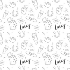 Seamless pattern for St. Patrick's day. Vector illustration. Stock vector. Outline illustration. Vector. A grey outline.
