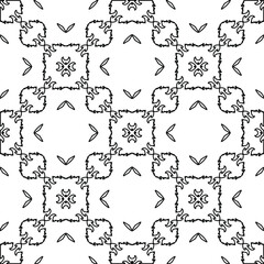  Geometric vector pattern with triangular elements. Seamless abstract ornament for wallpapers and backgrounds. Black and white colors. 