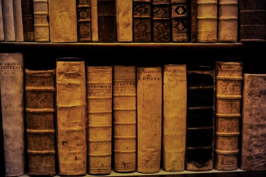 antique books in an old library