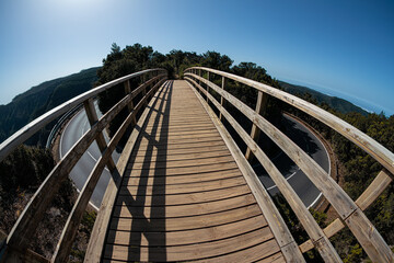 Pedestrian bridge across the road on Garajonay National Park in La Gomera, Canary Islands