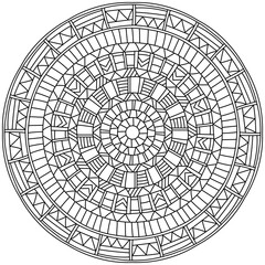 Obraz premium Contour mandala with many linear geometric patterns, zen coloring page for creativity