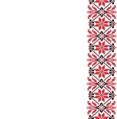 Traditional Ukrainian floral ornament frame in red and black. Textile for cafe and restaurant design.	
