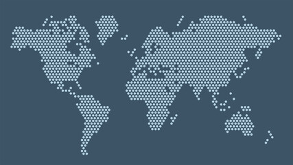 Obraz na płótnie Canvas Dark blue hexagonal pixel world map. Vector illustration planet Earth continents hexagon map.