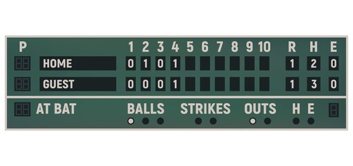 Scoreboard of baseball sport game vector template. Score board of championship tournament match, stadium equipment with inning frames, home run, balls, strikes and outs, play time and countdown timers © Vector Tradition