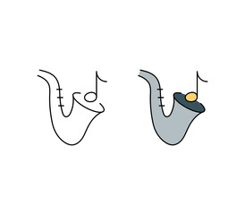 Jazz music outline and filled outline icon isolated on white background