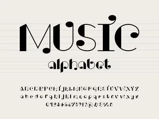 Poster vector of music note font and alphabet design with uppercase, lowercase, numbers and symbols © FotoGraphic