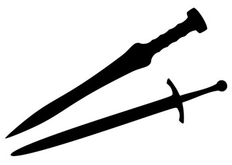 Knightly vintage swords in a set. Vector image.