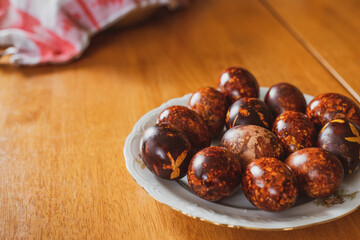 Traditionally painted eggs in Slovenia during Easter. Painted and decorated with plants.