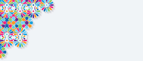 Colorful ornamental patterned relief in arabic style of islamic mosque, greeting card for Ramadan Kareem