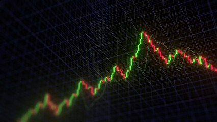 Business investment finance analysis data statistics digital stock market exchange forex trading graph chart financial candlestick indicator screen board abstract graphic design background. 3d render.