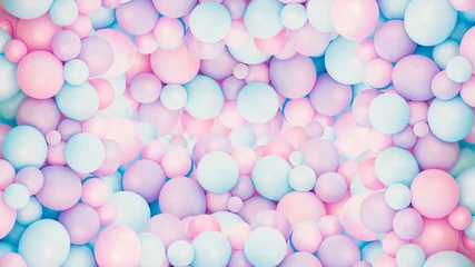 Fotobehang Colorful balloons background, punchy pink and mint pastel colored and soft focus. Party festive balloons photo wall birthday decoration for children. Background for wedding, anniversary, birthday. © Serenkonata