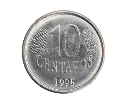 brazil ten centavos coin on a white isolated background