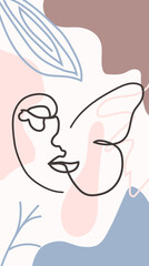 butterfly Surreal Faces Continuous line, faces and hairstyle, fashion concept, woman beauty minimalist, illustration pretty sexy. Contemporary portrait.