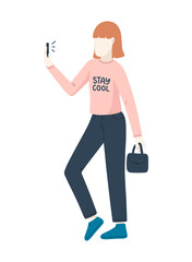 Girl character with flat illustration in cartoon style. Minimalism female person design. Business woman concept. Vector people