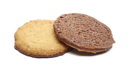 Oat cookies with milk chocolate isolated on white background