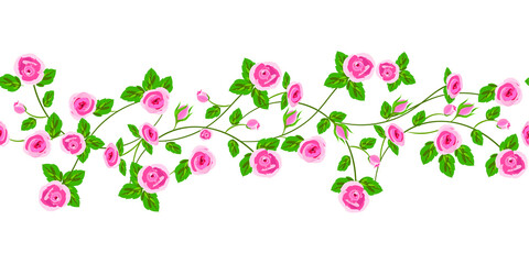 Obraz premium Vector Horizontal Seamless garland with small pink roses