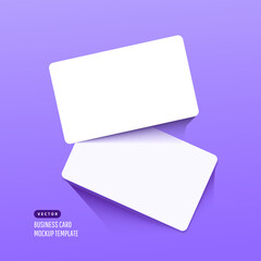 Two paper empty credit or gift cards with shadow on lilac background. Modern and stylish greeting card. Vector illustration