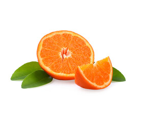 tangerine or mandarin fruit with leaves isolated on white background