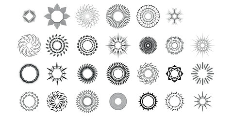Set Abstract Collection Starburst Black Line Doodle Design Elements Vector