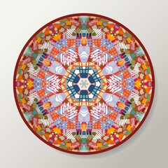 Colorful decorative plate with abstract ornament. Vector illustration.