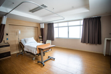 Recovery Room with bed and comfortable medical. Interior of empty hospital room.