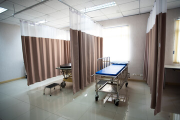 Recovery Room with bed and comfortable medical. Interior of empty hospital room.